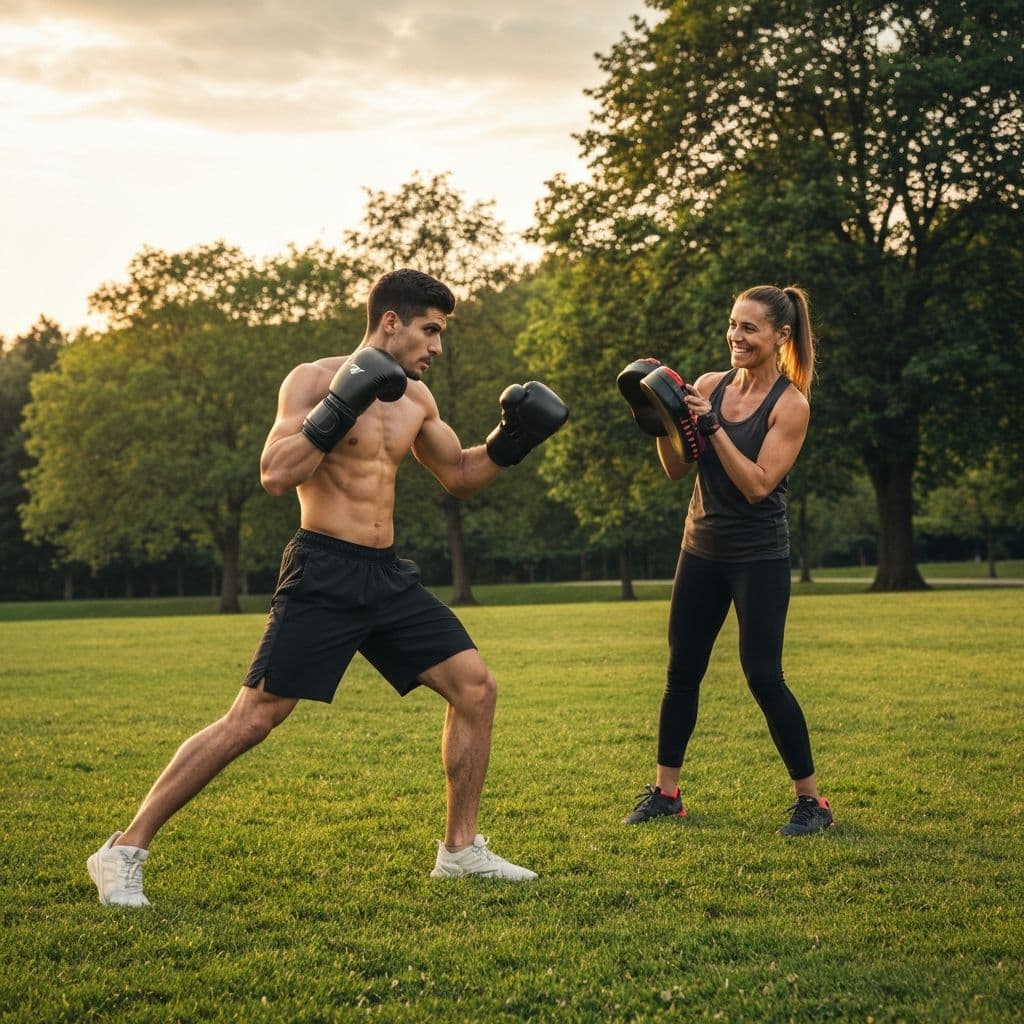 Treino de boxe outdoor na Quinta das Conchas, Lisboa